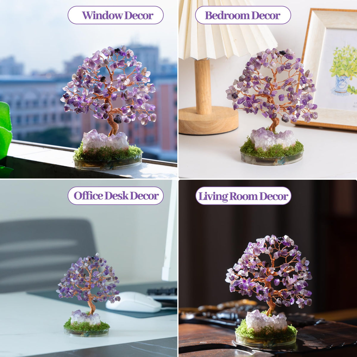 Dreamocean Amethyst Crystal Tree of Life Healing Crystal Money Gemstone Bonsai Tree with Natrual Amethyst Cluster Geode Home Office Desk Reki Decor for Women Purple Gifts for Women（Purple）