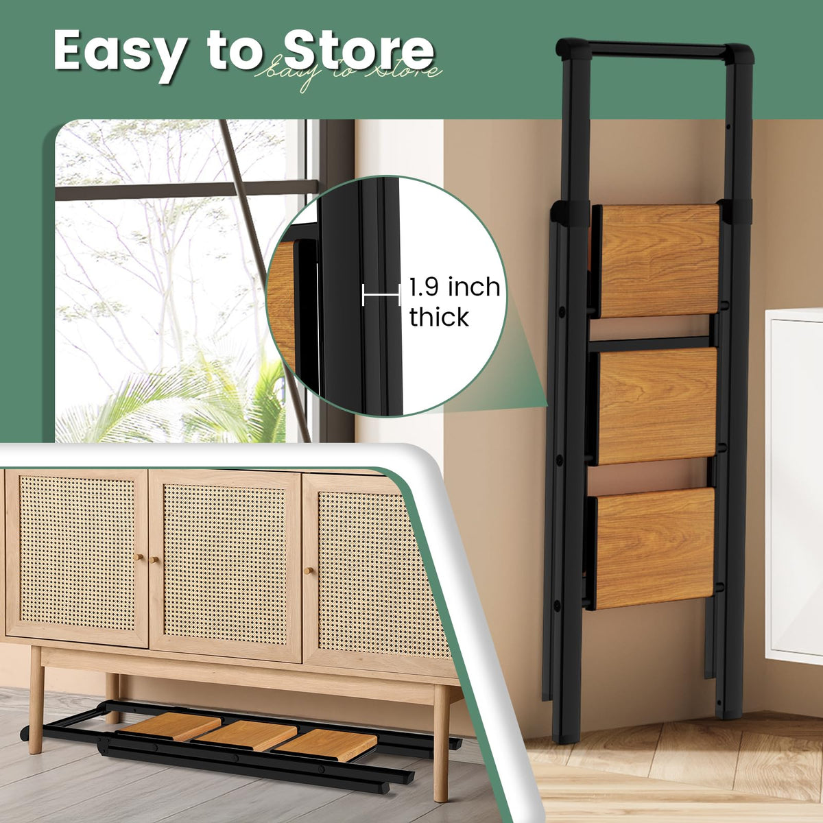 3 Step Ladder Folding Step Stool with Handle, Kitchen Step Stool for Adults, Aluminum Ladders for Home