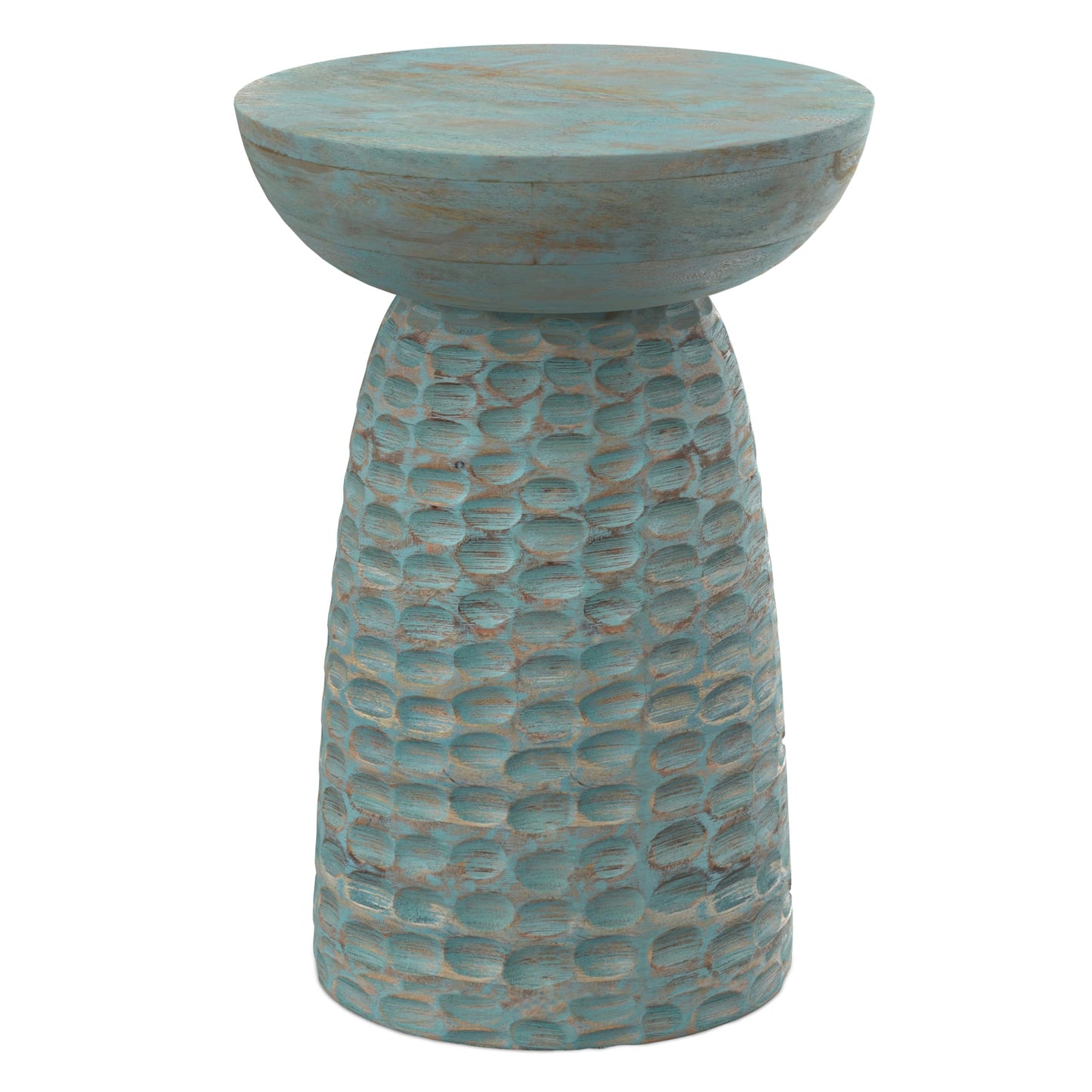 SIMPLIHOME Boyd End Table - 13" Wide x 18" High Solid Mango Wood Round Accent Table in Teal Wash, Handcrafted Contemporary Nightstand or Lamp Stand for Living Room, Bedroom, or Office, Assembled