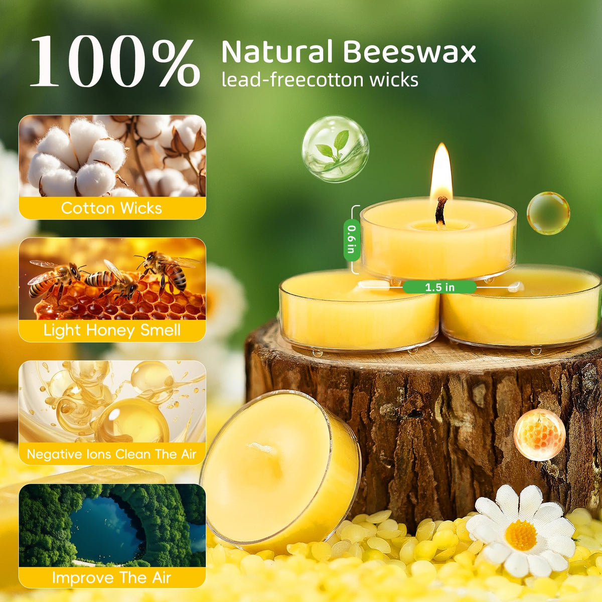 50 Pack Bulk Beeswax Tea Light Candles-2 Hour Short Burn Time for Daily Meditation & Yoga-Natural Beeswax Votive Candles for Oil Burners,Evening Dinner,Ritual & Emergency, Clean Burning & Non-Toxic