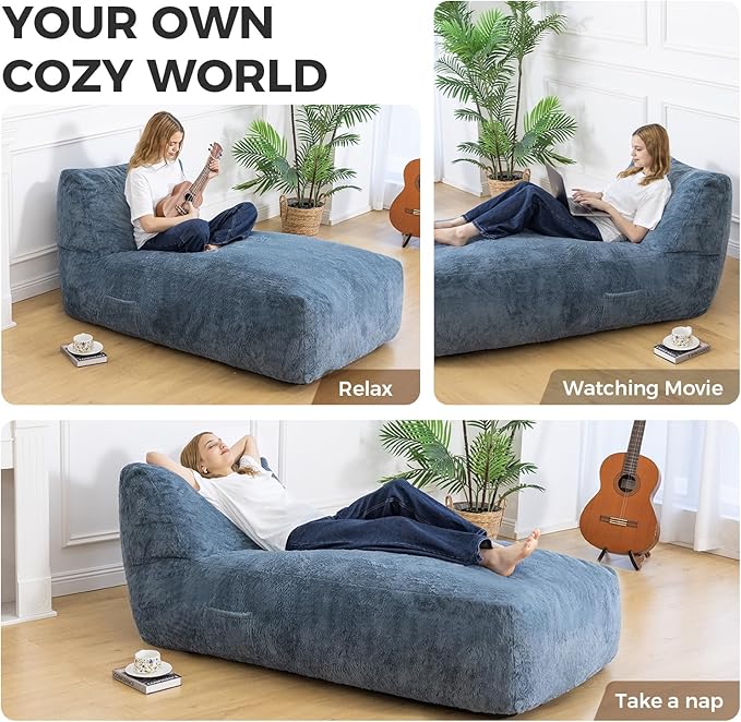 Giant Bean Bag Chair for Adults, Big Faux Fur Plush Bean Bag Lounger, Large