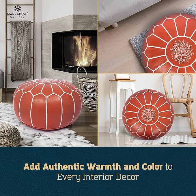 Marrakesh Gallery Genuine Leather Round Pouf Unstuffed