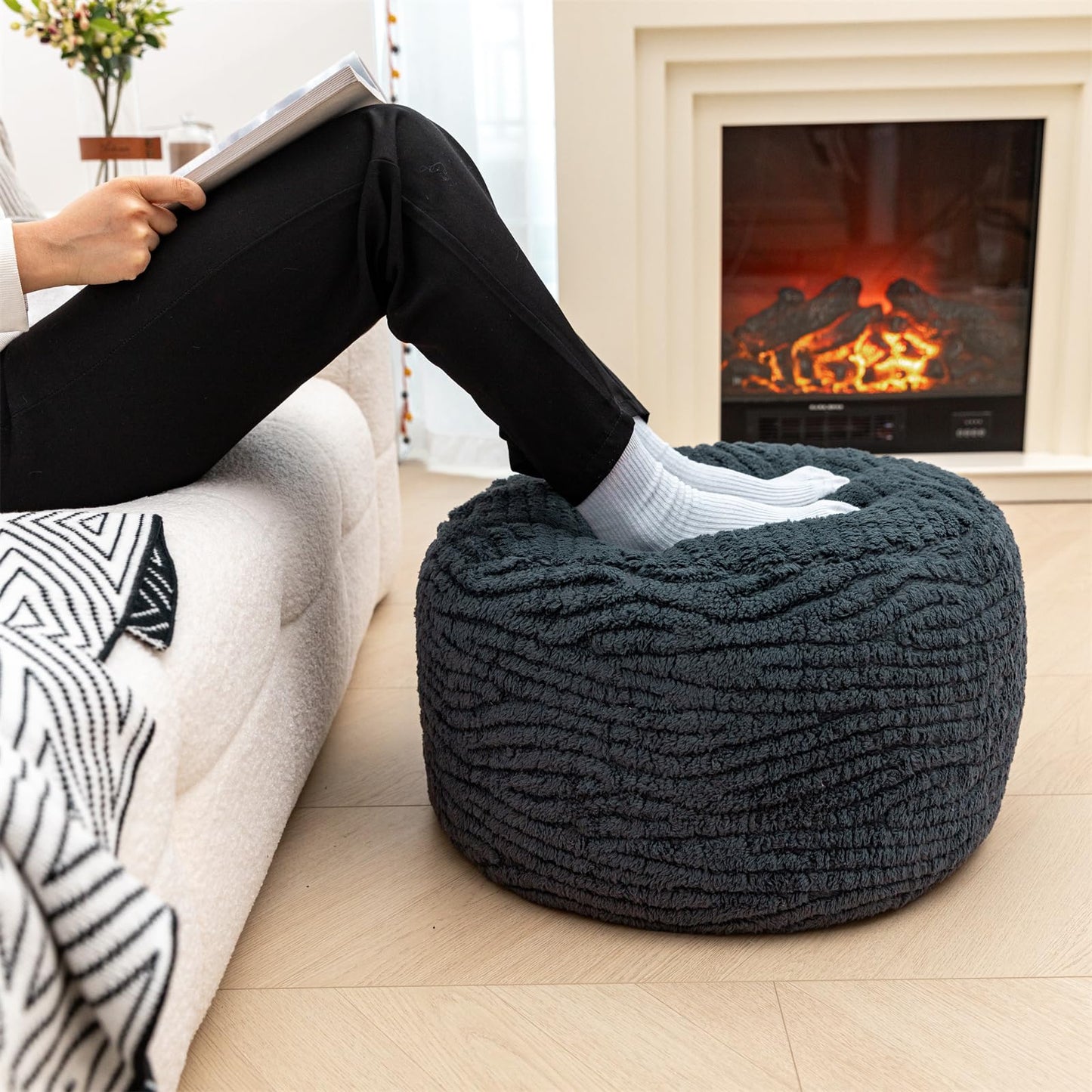 Poofieotto Unstuffed Pouf Ottoman Cover Handmade Footstool Ottoman Storage Solution Floor Pouf Footrest Cushion 20 Diameterx12Height Inches for Living Room Wedding Bedroom Gray No Filler