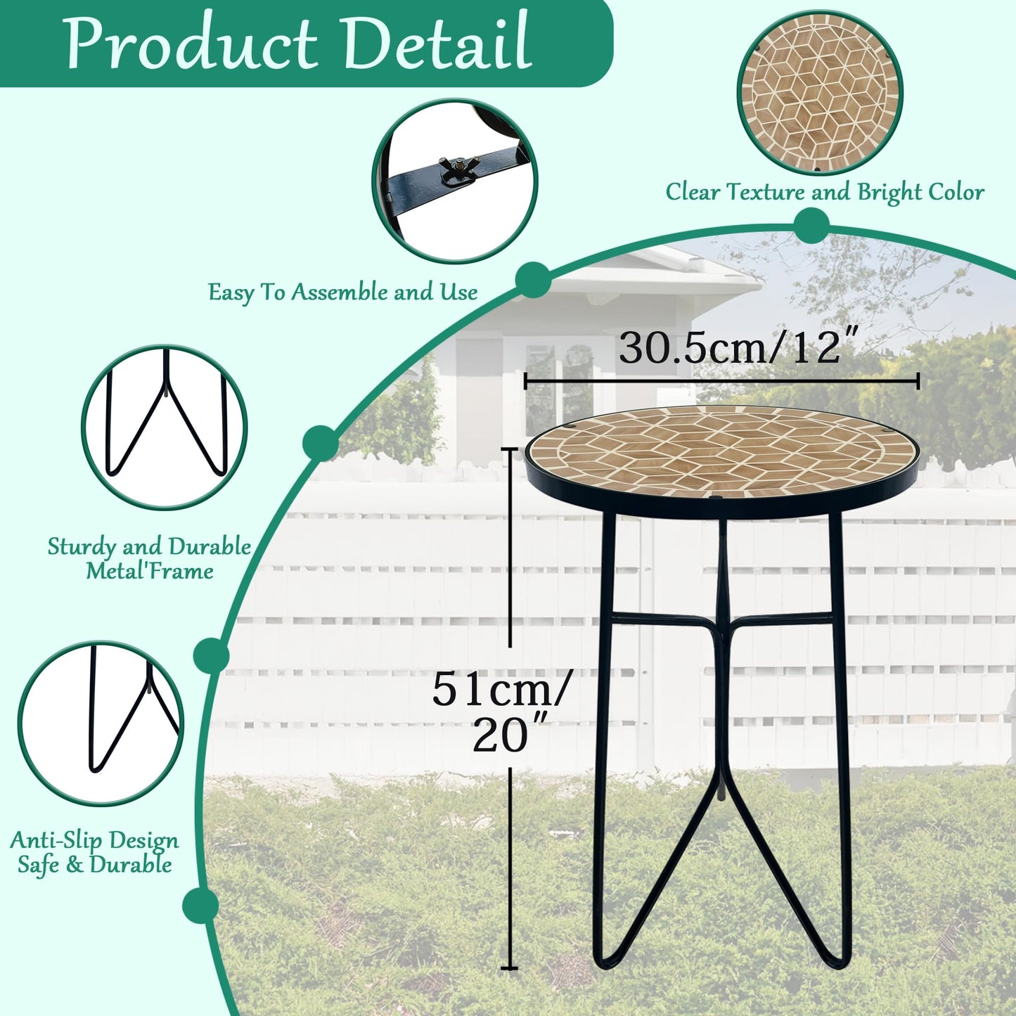 QZXYGY Mosaic Khaki Round Sode Tea Table,Valentine's Day Unique Furniture, Small End Outdoor Side Accent Bedside Dining Room Table, Indoor Balcony Outdoor Furniture, Balcony Valentine's Day Decor