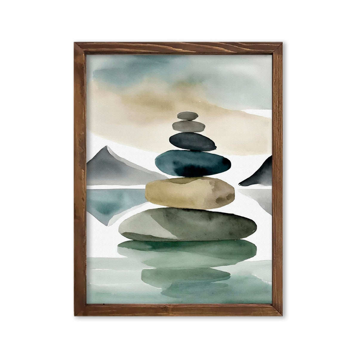 Watercolor Balancing Stones Stacked Illustration Art Print for Yoga Studio Serenity Display, Mint Green Meditation Room Harmony Accent, Beach House Home Office Bedroom Living Area Nursery Dorm Wall Art, Young Yogi Meditator Wellness Enthusiast Teacher Gif
