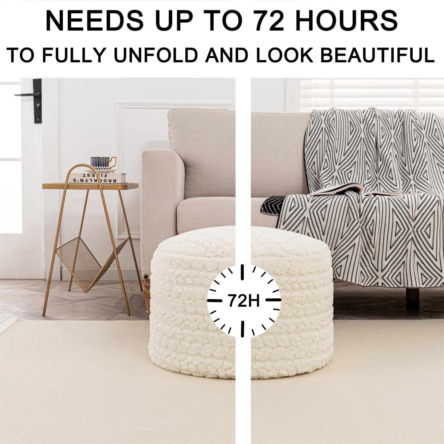 Round Pouf Ottoman 20 x 20 x 14 Inches Boho Poof Home Decor Floor Pouffe Ottoman Foot Rest for Couch Sofa Bean Bag Chairs Living Room Bedroom (Cream)