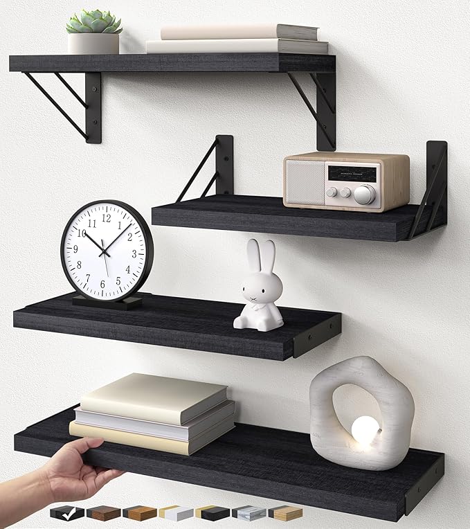 BAYKA Wall Mounted Floating Bathroom Shelves, Wood Wall Shelf