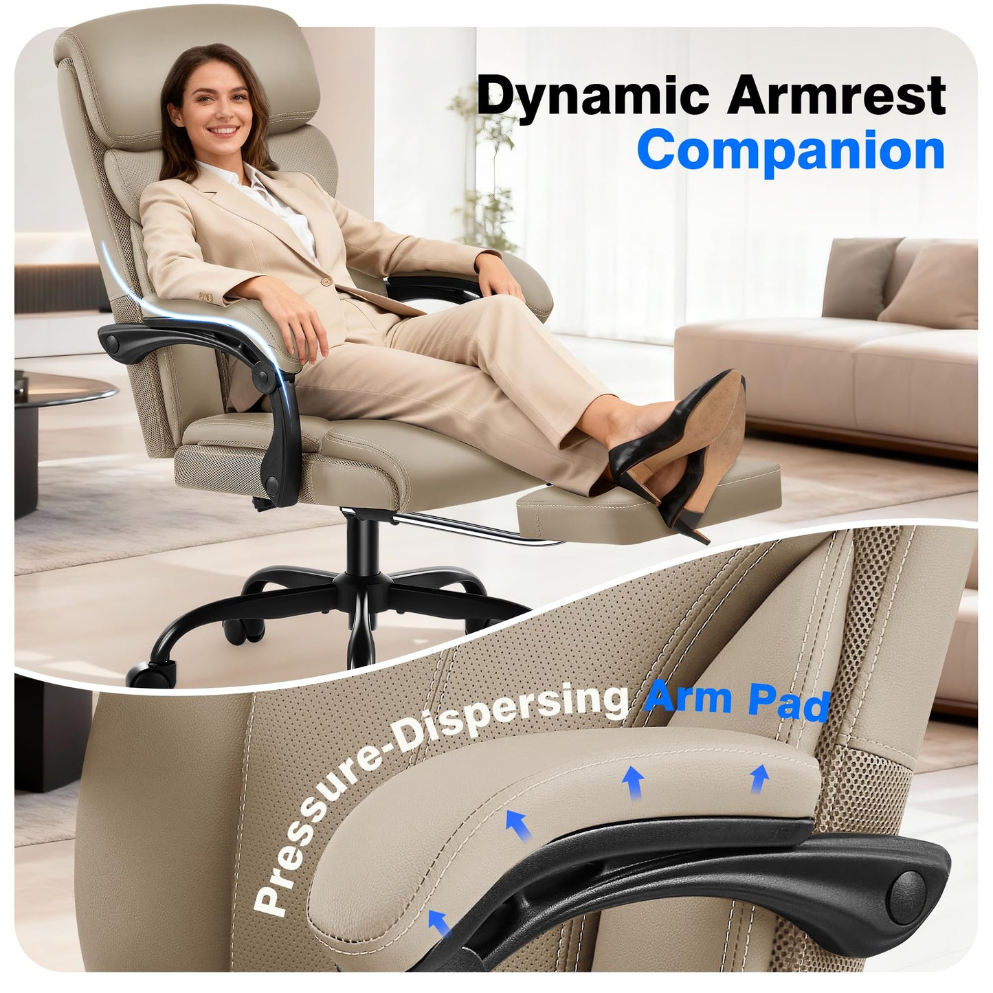AreShark Office Chair - Ergonomic Comfortable High Back Computer Desk Chair with Foot Rest - Executive Breathable Swivel Rolling Reclining Leather Chair with Lumbar Support for Home Gaming Relaxing
