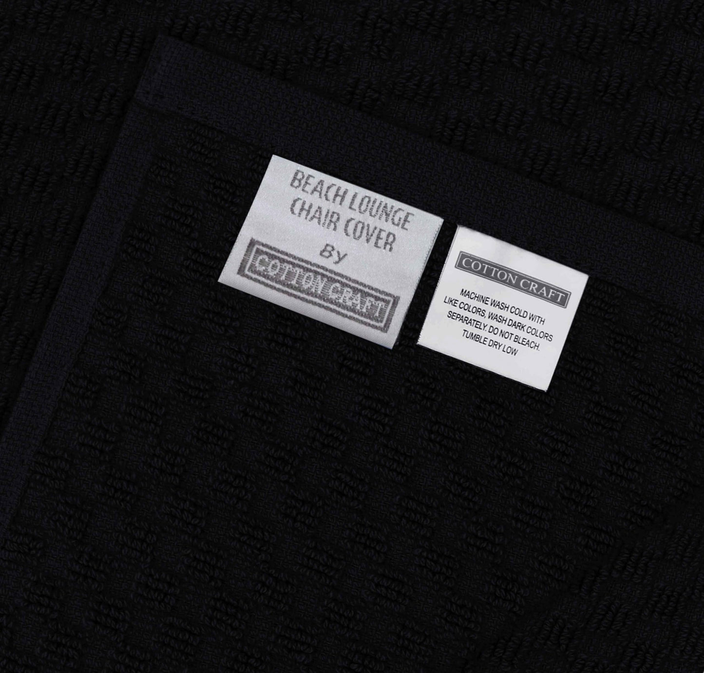 COTTON CRAFT Pool Lounge Chair Cover - 2 Pack Euro Spa Waffle Weave Chaise Lounge Cover - 100% Cotton Ringspun Terry Towel - Beach Chair Cover - Oversized 32 in W x 82 in Length x 7 in Pocket – Black