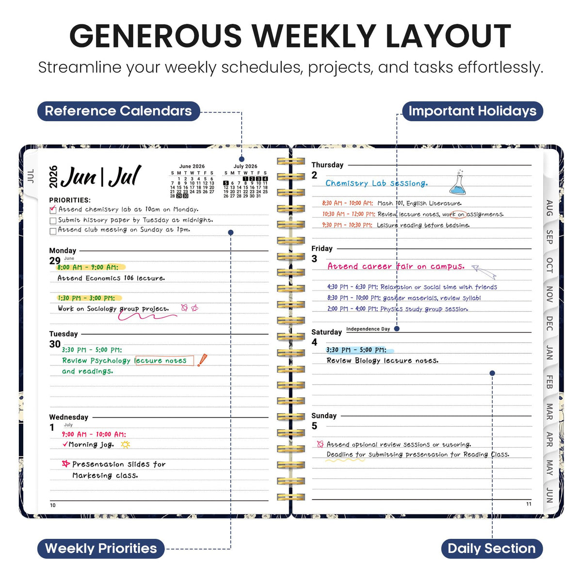 Planner 2026-2027, Academic Year Weekly and Monthly Calender Planner, from Jul 2026 - Jun 2027, Spiral Bound School Planning Book, Perfect for Teacher, Student, Women & Men, A4 (8.5" x 11"), Midnight Jellyfish