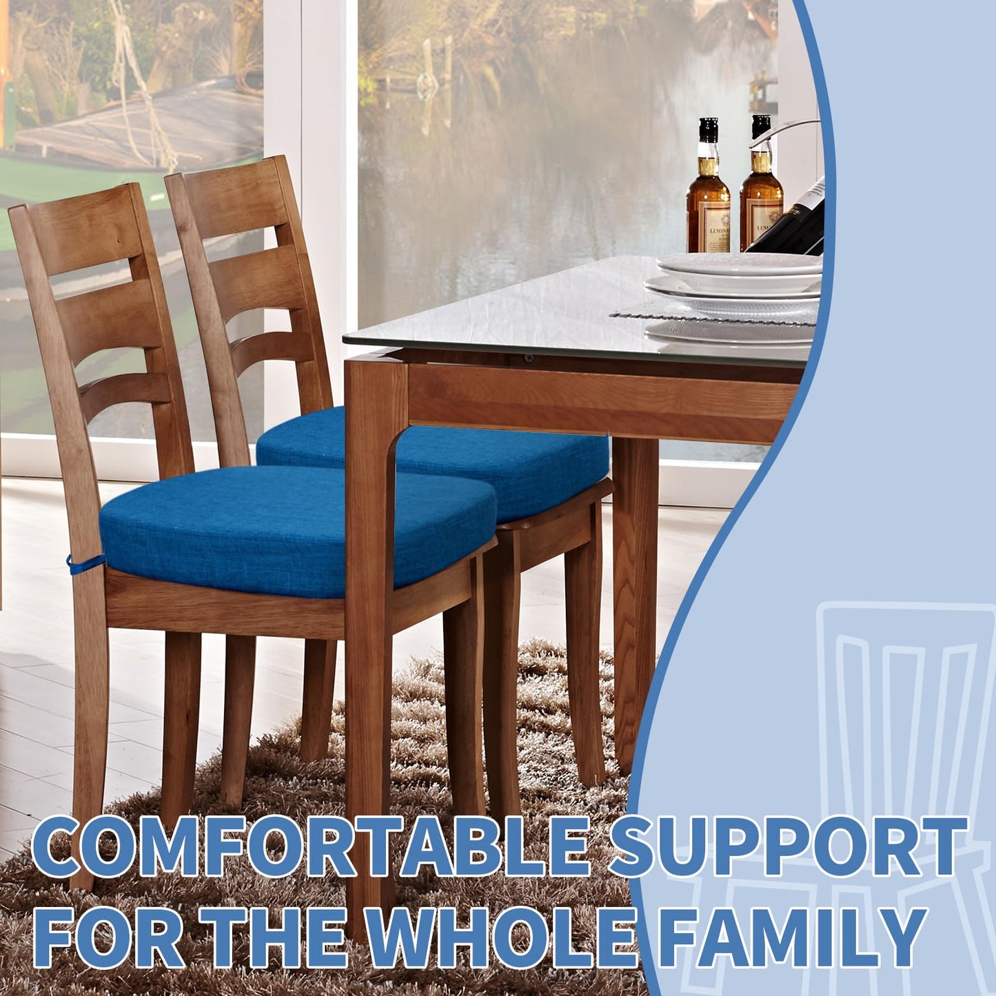BUYUE Thickened 2.5" Friendly Woven Fabric Dining Chair Cushion, U-Shape High Density Foam Comfortable Chair Pad for Kitchen, Slip Resistant Indoor Seat Cushion (1 Piece, Dark Blue)