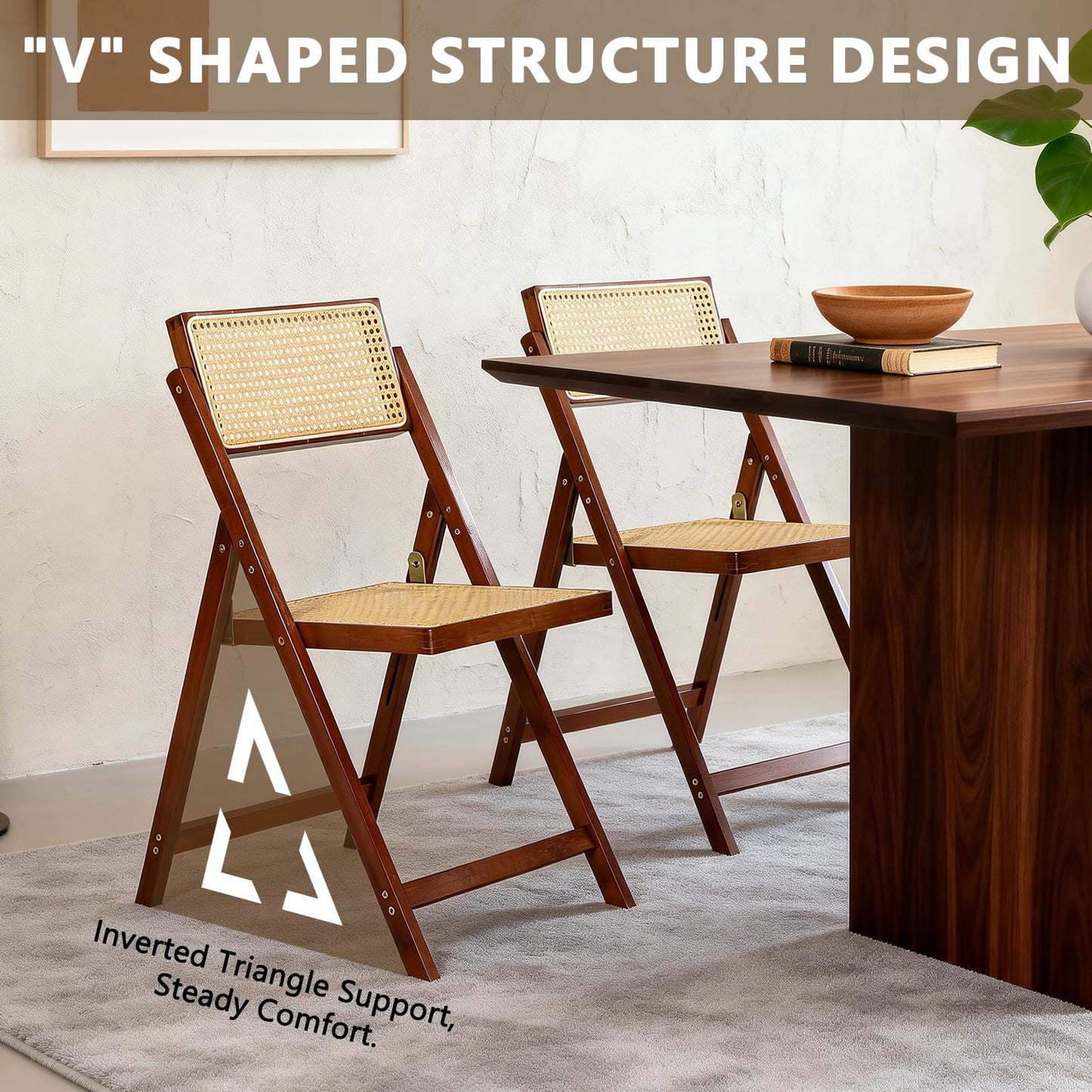Rattan Dining Chairs,Mid-Century Modern Style Patio Dining Chairs,Rattan Dining Chairs with Adjustable Backrest,Natural Resin Rattan Chair,Suitable for Balcony,Porch,Deck,Backyard,Walnut,Set of 4