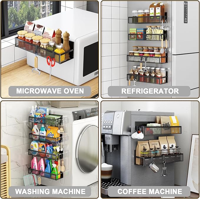 Aufworld Magnetic Spice Rack for Refrigerator, 4 Pack Magnetic Shelf, Fridge