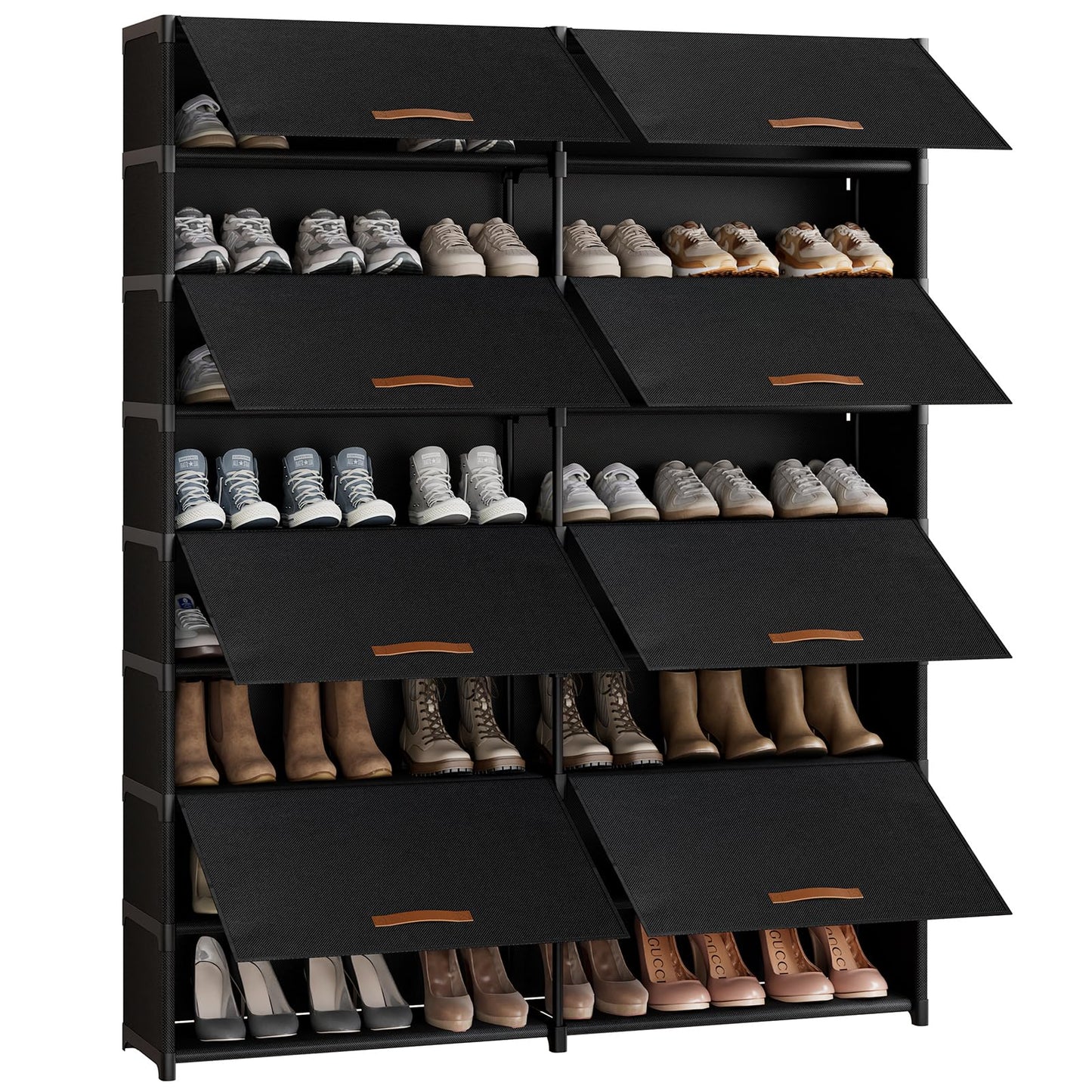 Gasvadivum Shoe Storage Cabinet with Door, 54 Pairs Shoe Rack 2 by 9 Tier Space Saving Plastic Shoe Organizer with Cover for Closet, Hallway, Living Room, Bedroom, Garage,Black