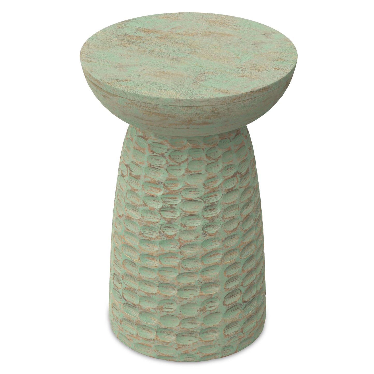SIMPLIHOME Boyd End Table - 13" Wide x 18" High Solid Mango Wood Round Accent Table in Green Wash, Handcrafted Contemporary Nightstand or Lamp Stand for Living Room, Bedroom, or Office, Assembled