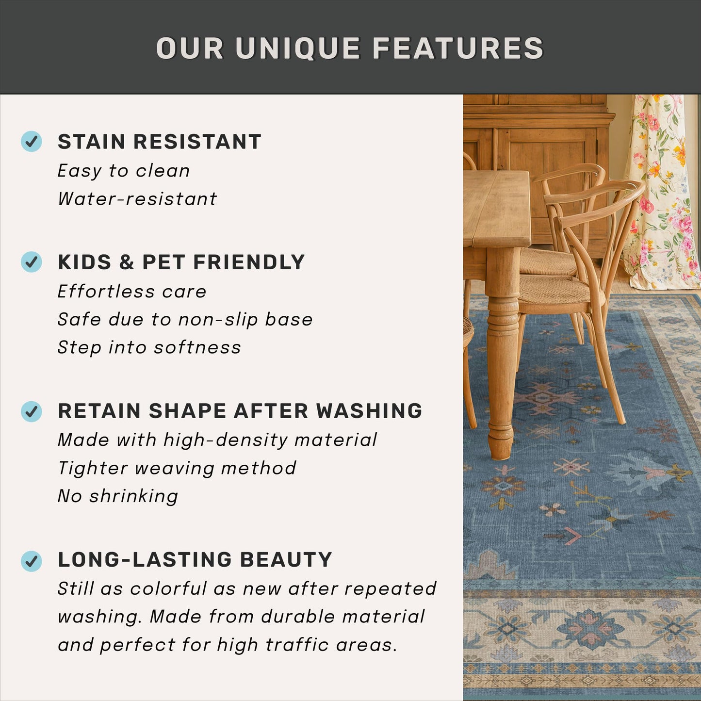 Hazo Haus Boho 9x12 Soft Rugs for Living Room - Dark Blue Rugs for Bedroom Aesthetic, Dining Room Under Kitchen Table, Washable Soft Non Slip Large Area Eclectic Unique Décor