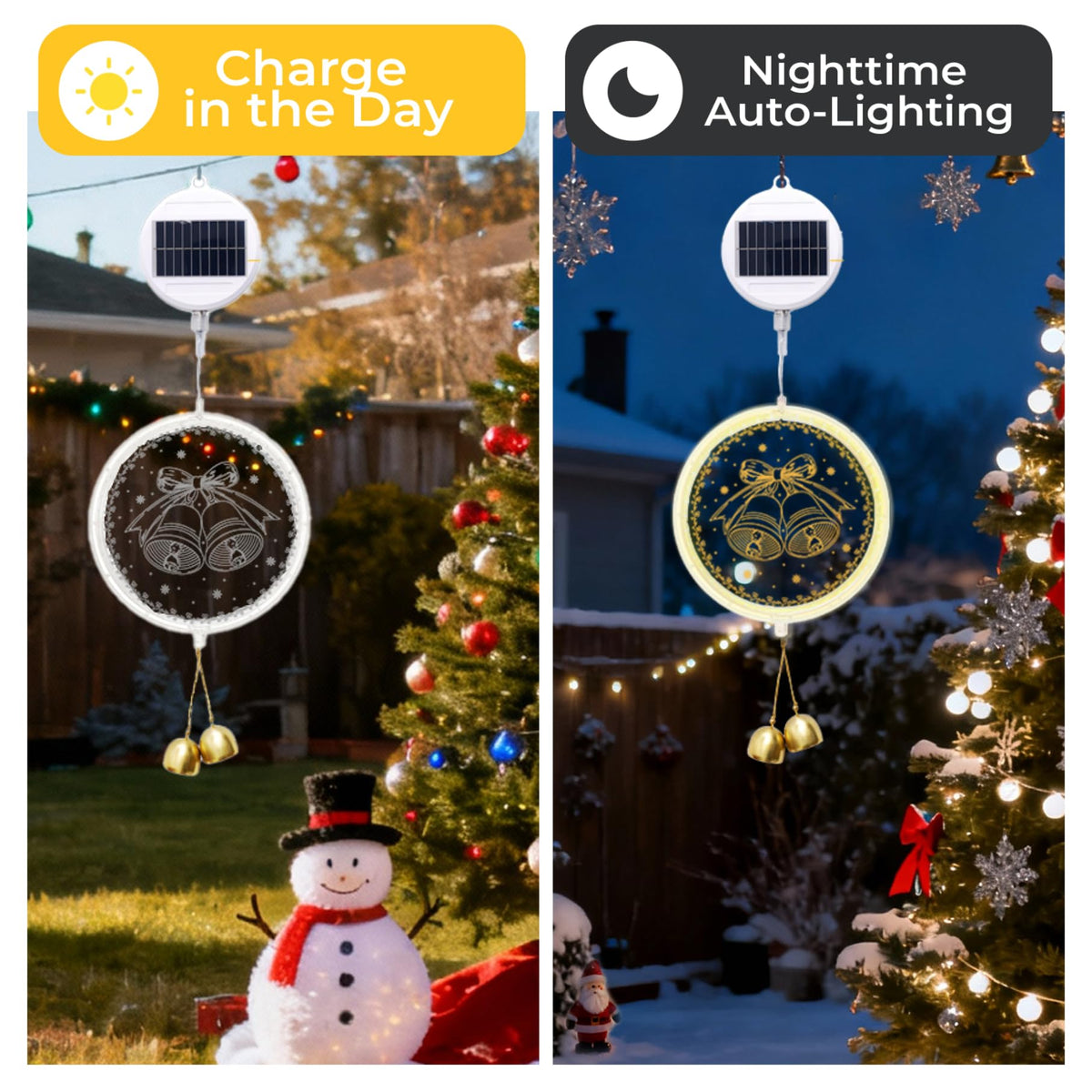 Nautairs Solar Hanging Lights - Outdoor Indoor Christmas Decorations for Window, Garden, Patio, Porch,Holiday Home Decor, (Jingle Bell)