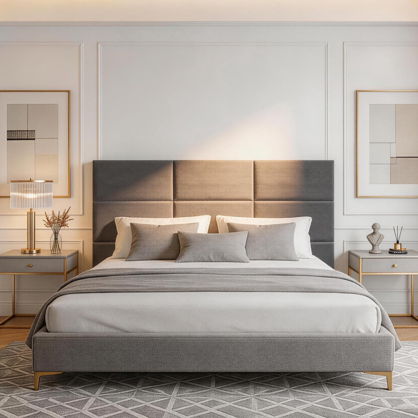 Fromann Upholstered Wall Mounted Headboard for Queen/TXL/King Size Beds, Peel and Stick Headboard 23.6" x 11.8"/PC, Interior Wall Panels for Bedroom Study, Headboards Only (3, Dark Grey)