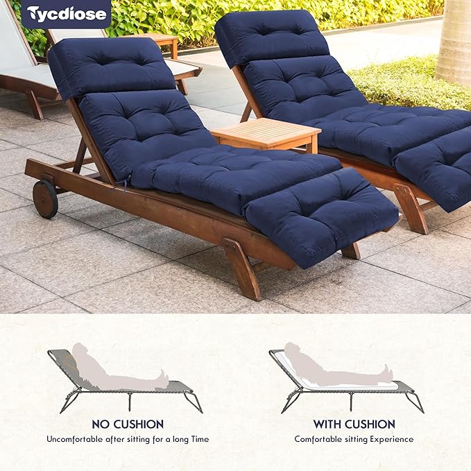 Waterproof Outdoor Chaise Lounge Chair Cushion 74.4 x 22 x 4.7 Inches Memory