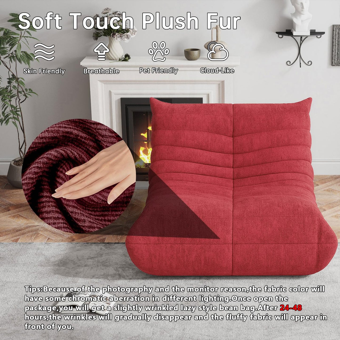 WHGBJA Bean Bag Chair for Adults, Lazy Bean Bag Sofa for Bedroom, Living Room, Reading, Gaming Floor Sofa Chair, Boneless, Comfy