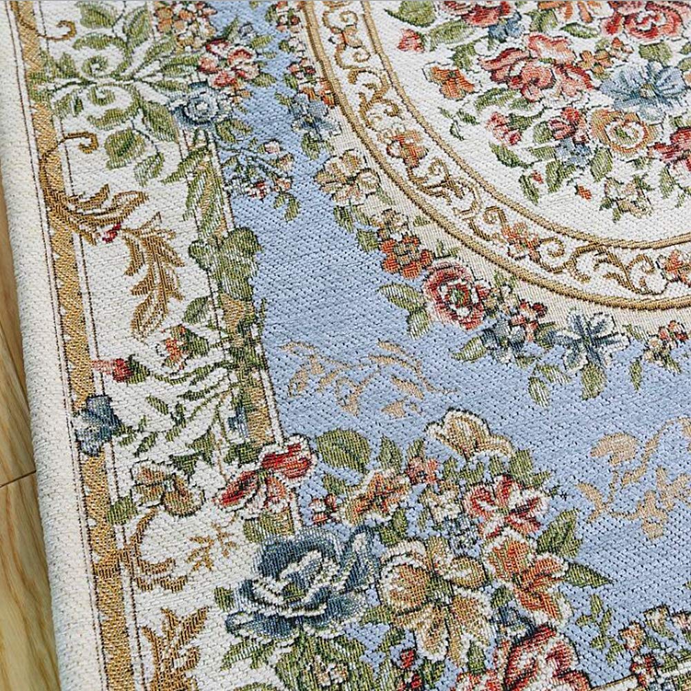 UKELER Rustic Floral Cotton Area Rugs Rural Rose Design Living Room Carpet Non-Slip Soft Floor Mat for Bedroom, 5' x 7' Country Blue