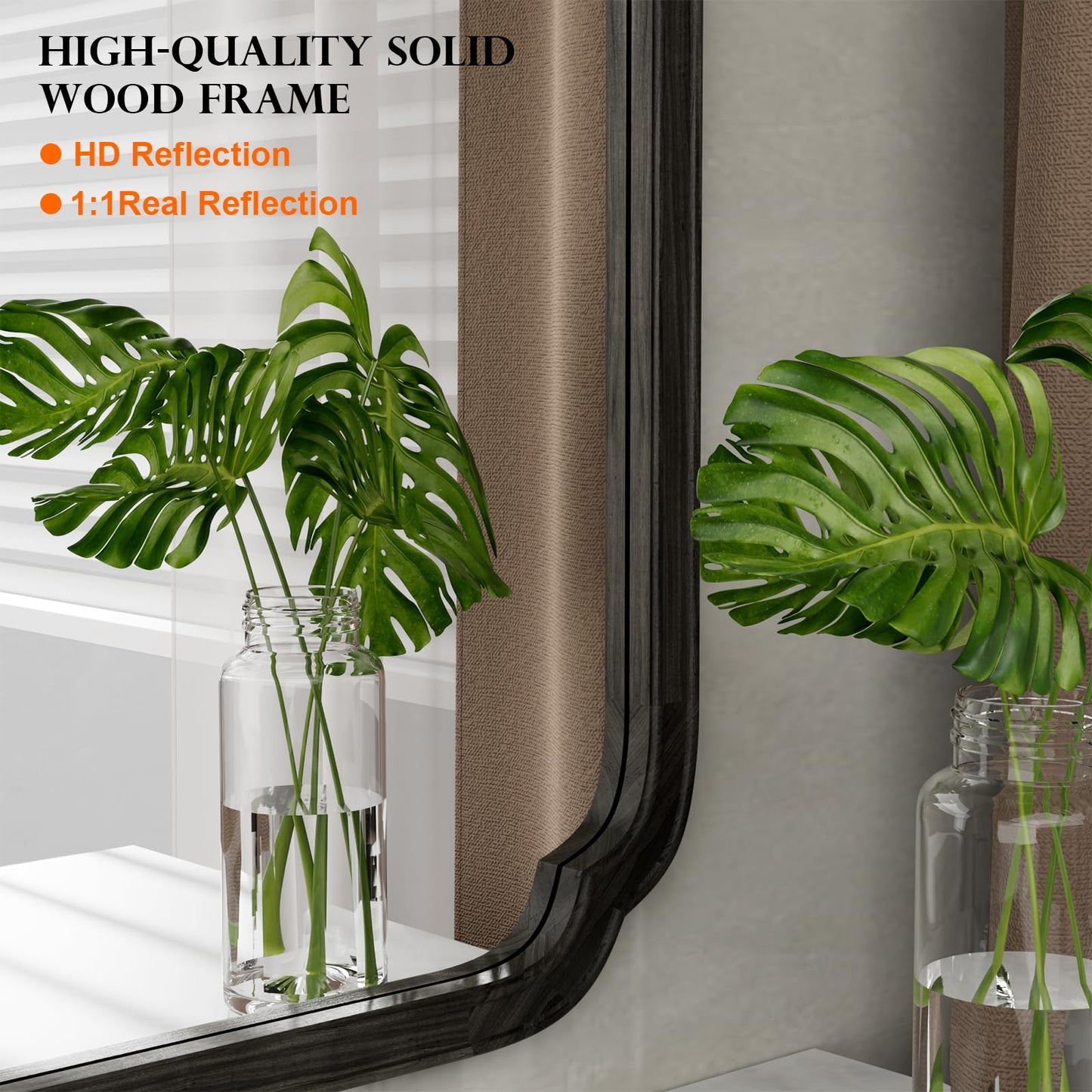 WallBeyond 20" x 30" Rounded Corner Arch Wall Mirror with Wood Frame for Entryway, Living Room or Bedroom Home Decor - Light Woodgrain [20" x 30" Black]