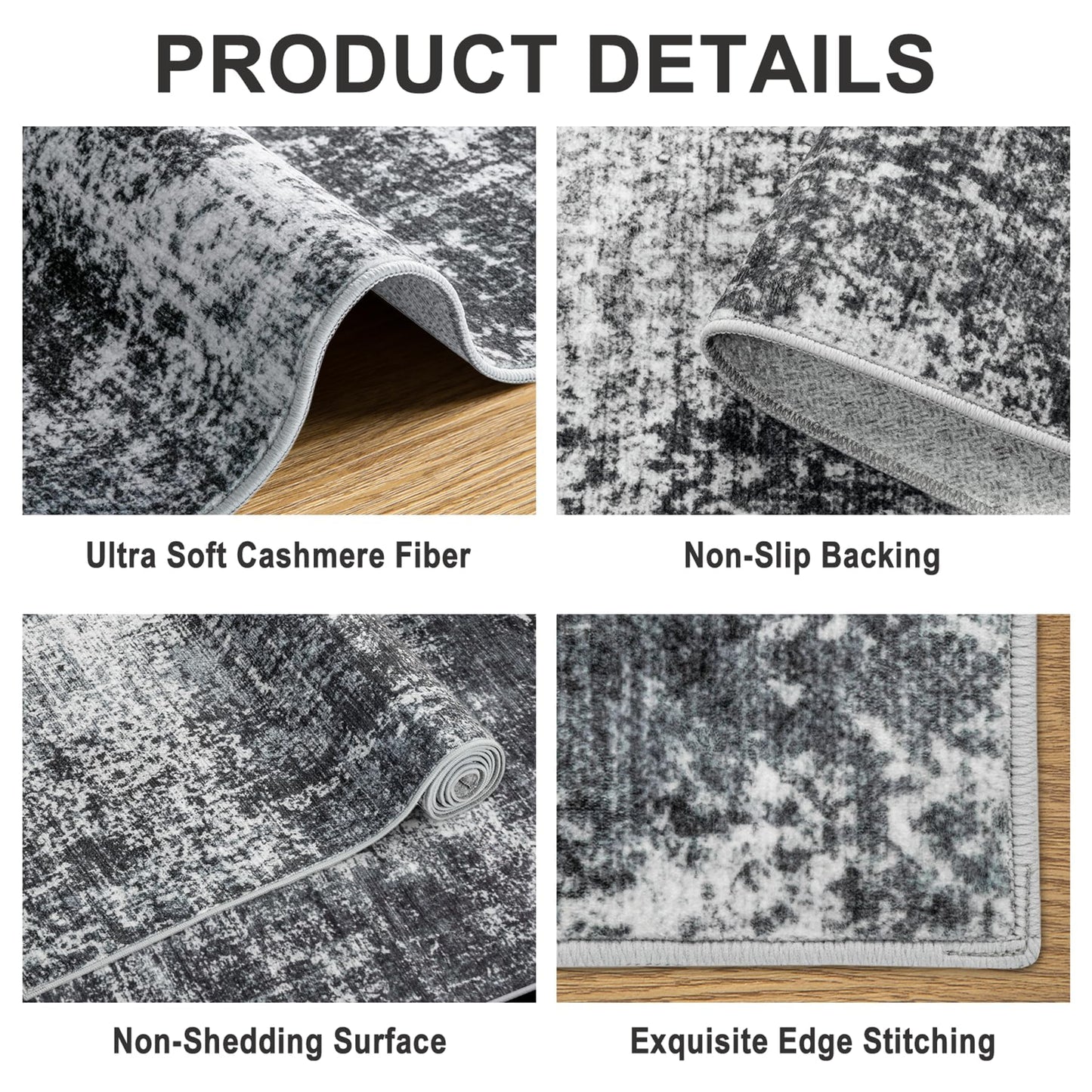 8x10 Area Rugs for Living Room - Washable Rug Modern Abstract Soft Large Neutral Non-Slip Carpet Indoor Floor Thin Carpets for Bedroom Dining Room Farmhouse Nursery Home Office Dark Black