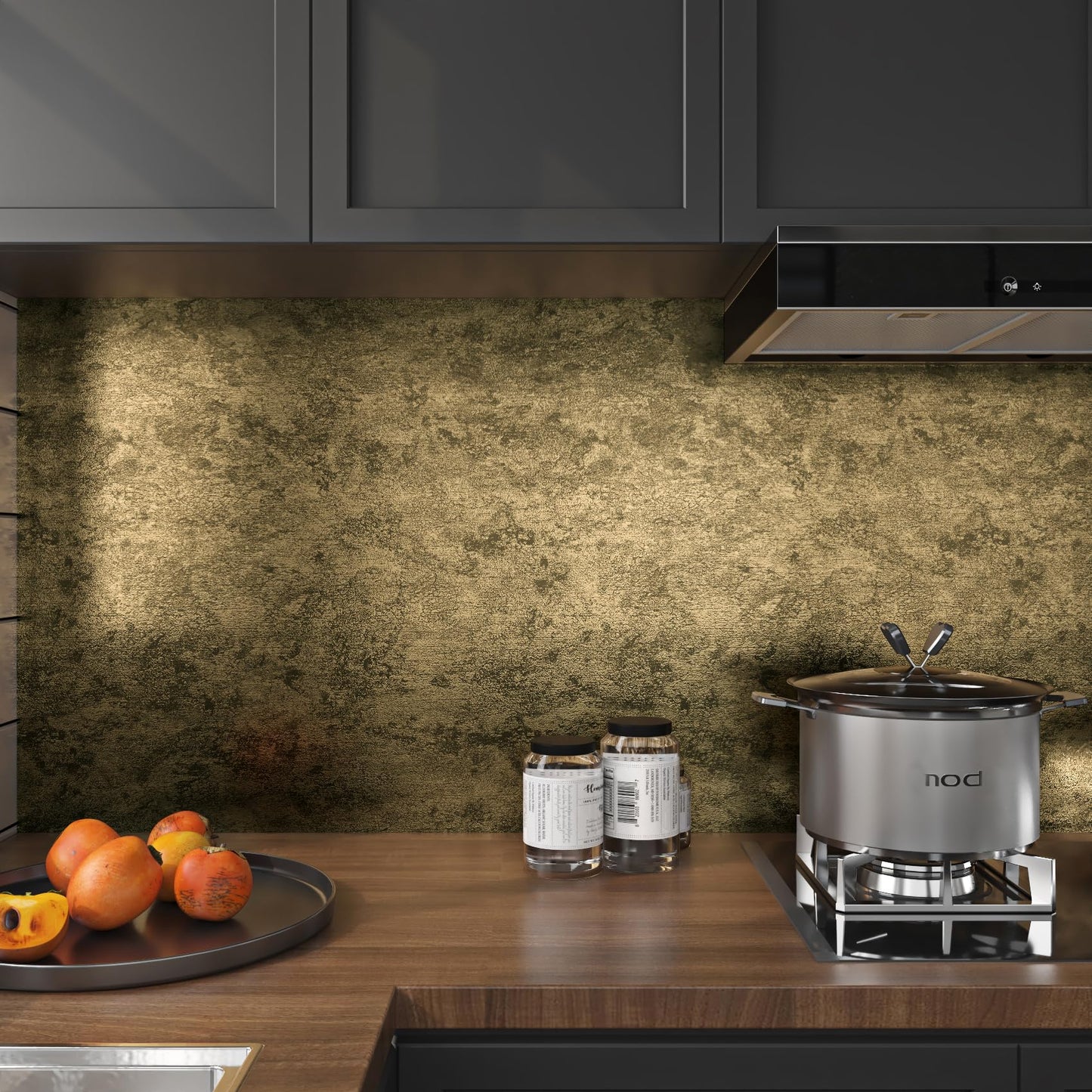 Livelynine Gold Metallic Peel and Stick Wallpaper Removable Thick Luxury Black Gold Textured Contact Paper for Countertops Kitchen Cabinets Self Adhesive Vintage Accent Wall Paper Bedroom 15.8x78.8