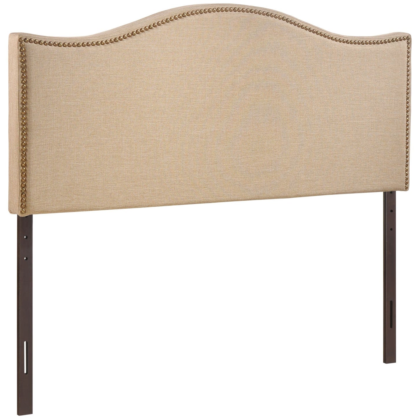 Modway Curl Linen Fabric Upholstered Queen Headboard with Nailhead Trim and Curved Shape in Café