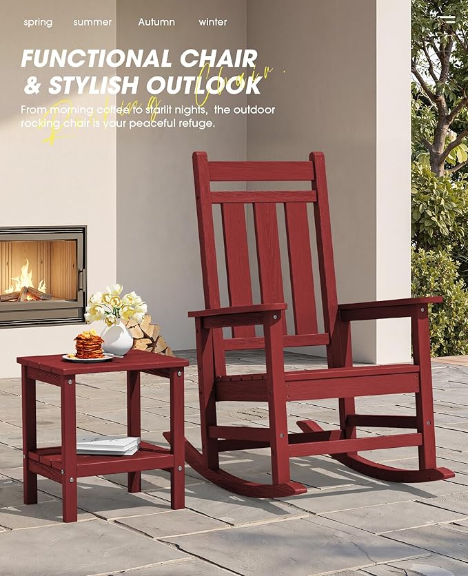 KINGYES Oversized Outdoor Rocking Chair Set of 4, All-Weather Patio Rocking