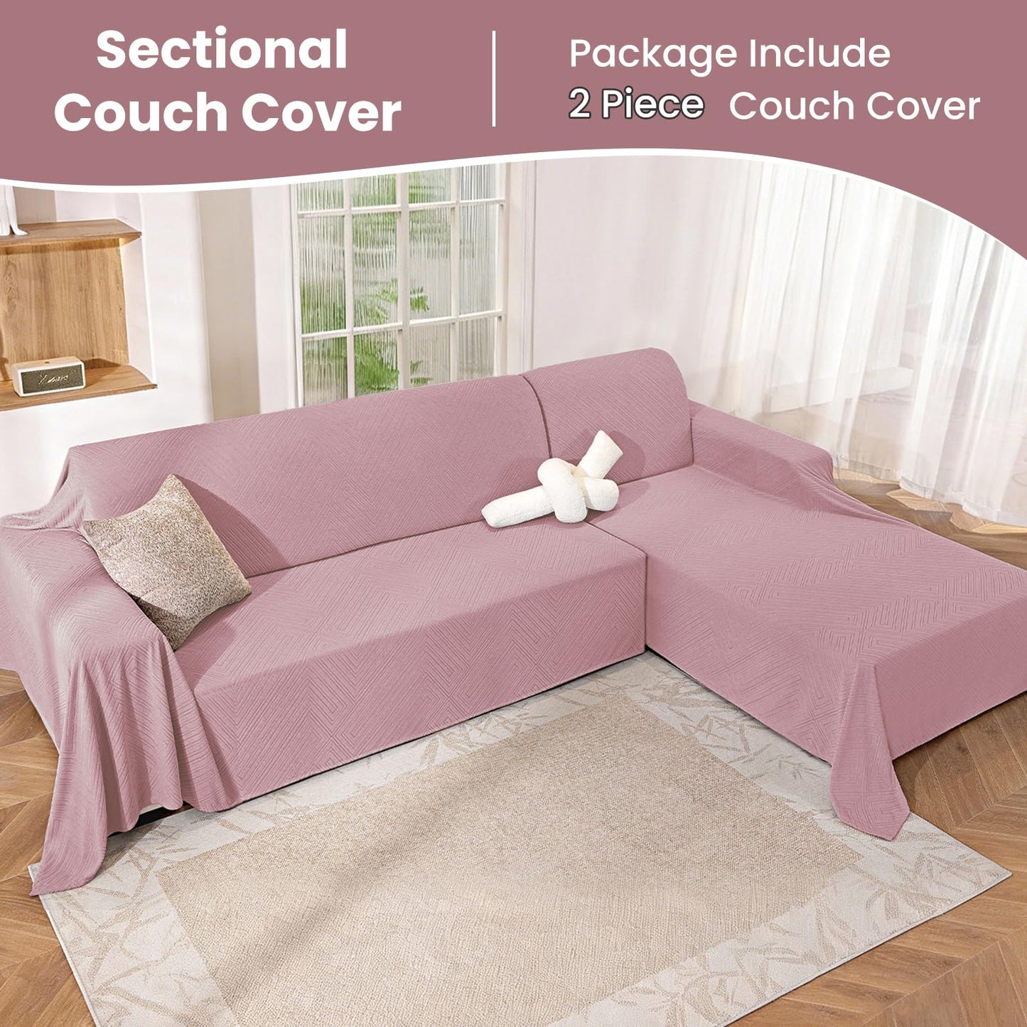 CYCMACO Sectional Couch Covers for Dogs 2 Pieces, Pet Couch Covers for Sectional Sofa, Washable L Shaped Couch Cover, Couch Blanket Furniture Protector (X-Large: 78" x 110" + 78" x 118", Pink)