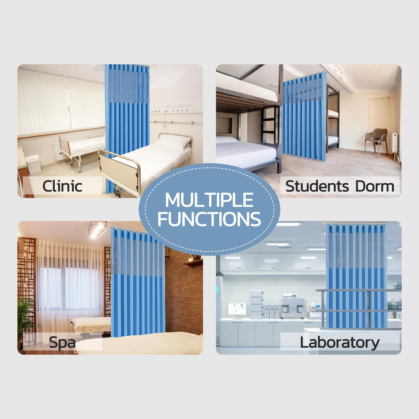 Phating Flame Retardant Hospital Curtains Room Divider, Cubicle Divider Privacy Medical Curtains for Hospital, Clinic, Lab(1 Panel, 15x8FT,Dark Blue)