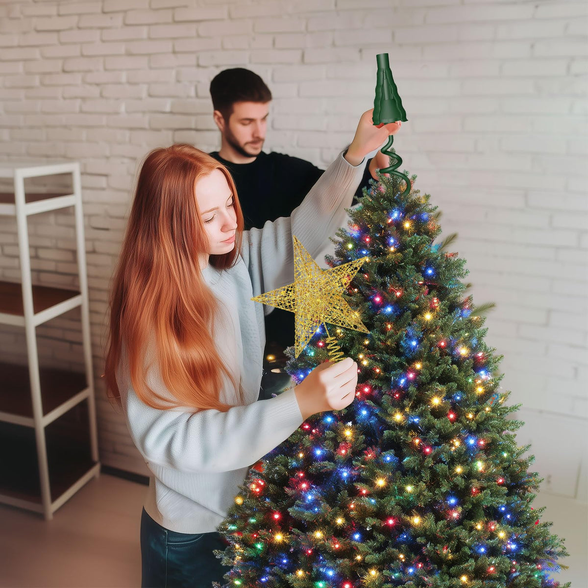 Christmas Tree Topper Holder - Twist On Universal Stabilizer with Adjustable Attachments. Secure Lock for Treetop Ornaments, Fits Most Basic Tree Types & Topper (Green)