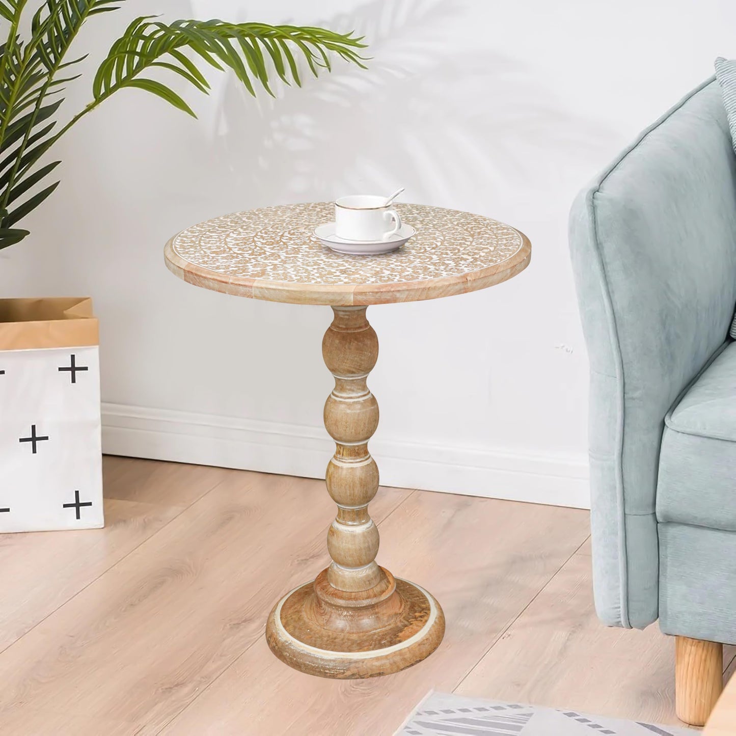 End Tables for Living Room– SideTables for Small Spaces, Modern Accent Nightstand with Hand-Carved Top & Solid Wood Tables for Living Room, Bedroom, Office – 18x22 White wash