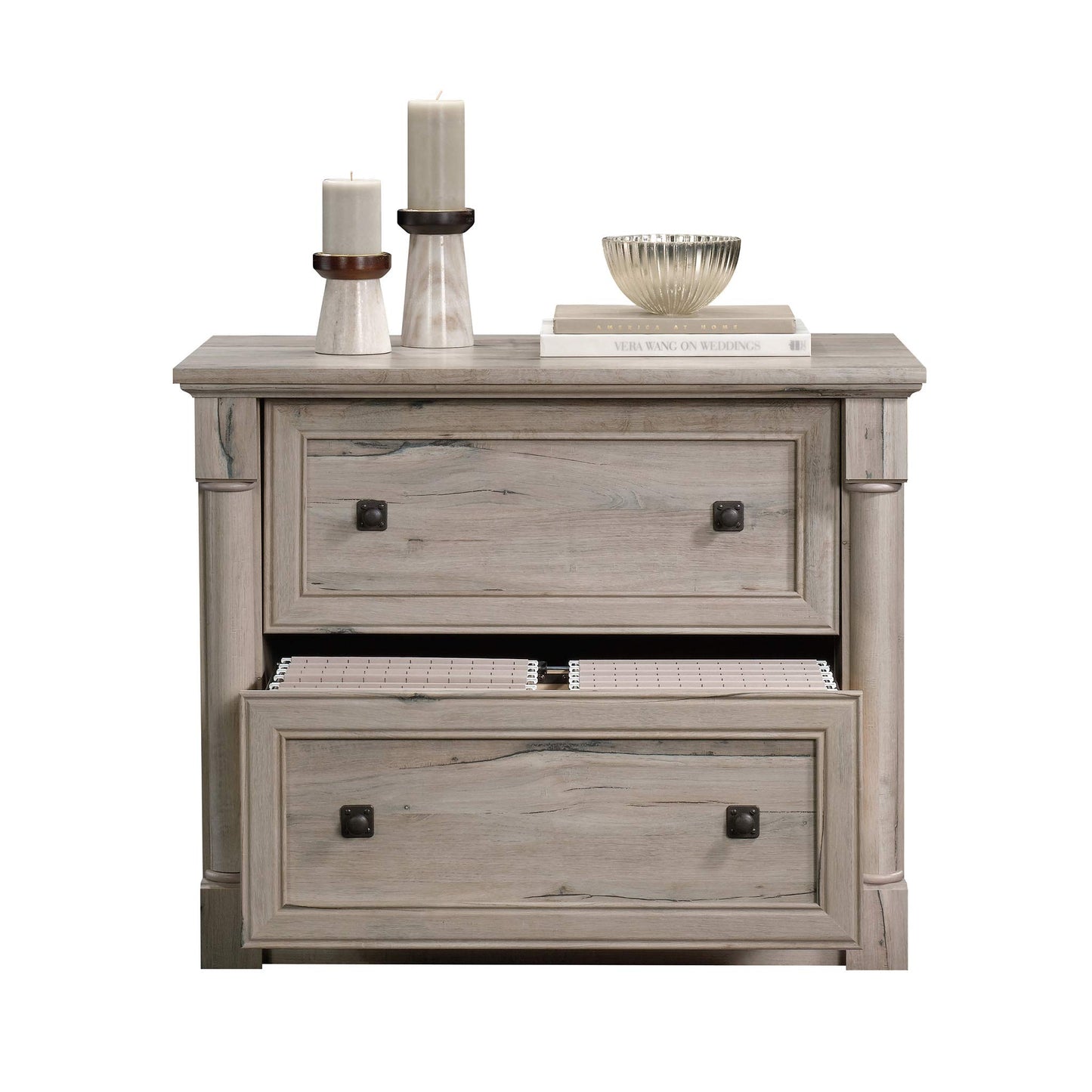 Sauder Palladia 2 Drawer File Cabinet, Lateral Filing Cabinets for Home Office, Hanging File Folders Organizer, Interlocking Drawers, in Split Oak Finish