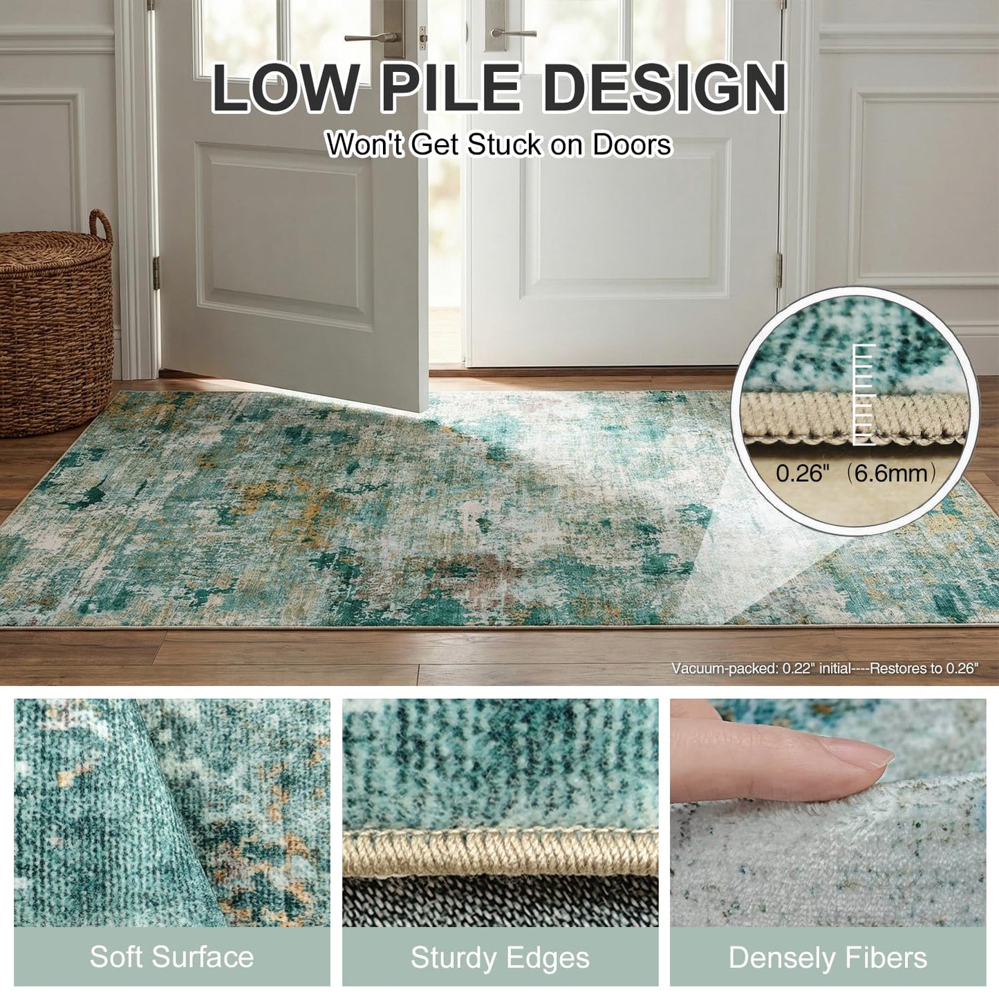 Cnythlis Water Resistant Area Rug Washable Pet Friendly Carpet for High Traffic Living Room Nursery Bedroom Foldable 0.26 Inch Abstract Thin Rugs with Silicone Backing, 5'x7', Sage Green
