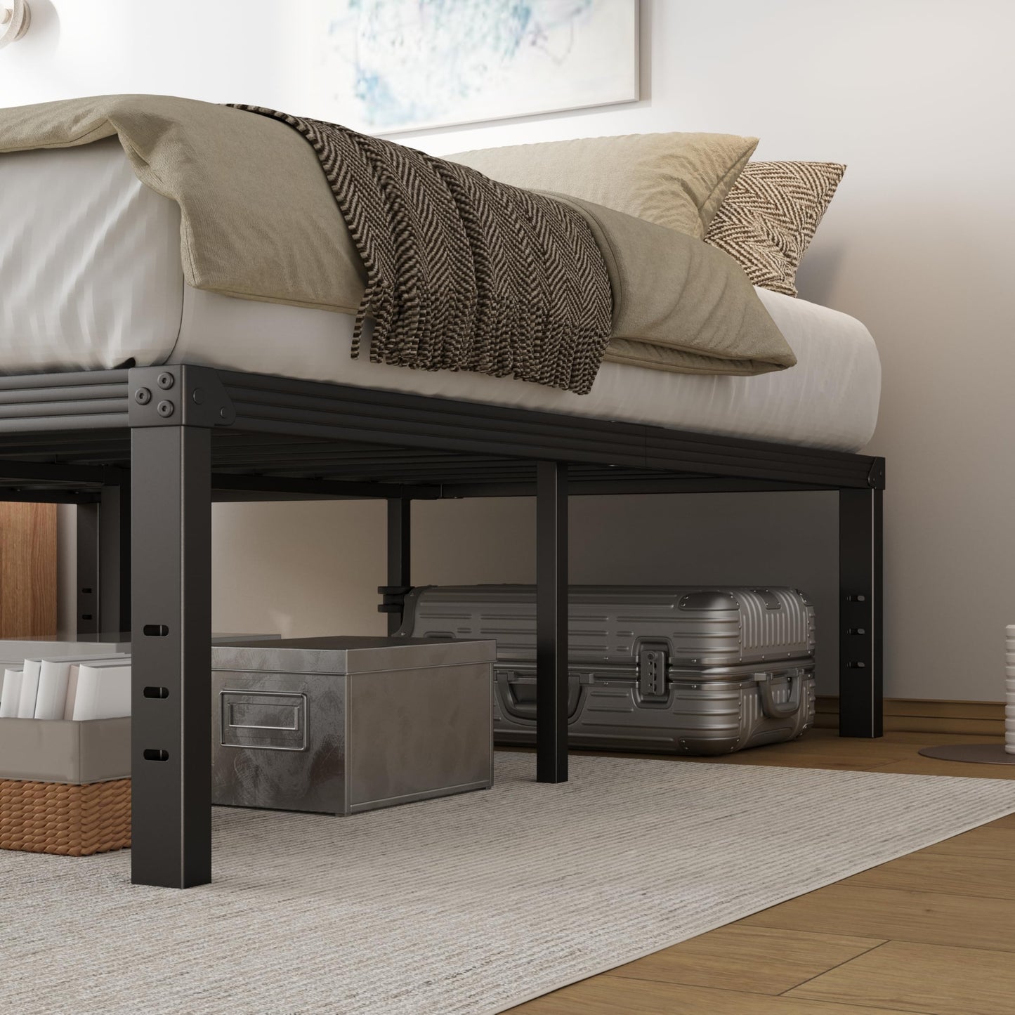 COMASACH Twin XL Bed Frame 18 Inch Tall Metal Steel Slats with Heavy Duty Support for Mattress, No Box Spring Needed,Noise-Free,Easy Assembly