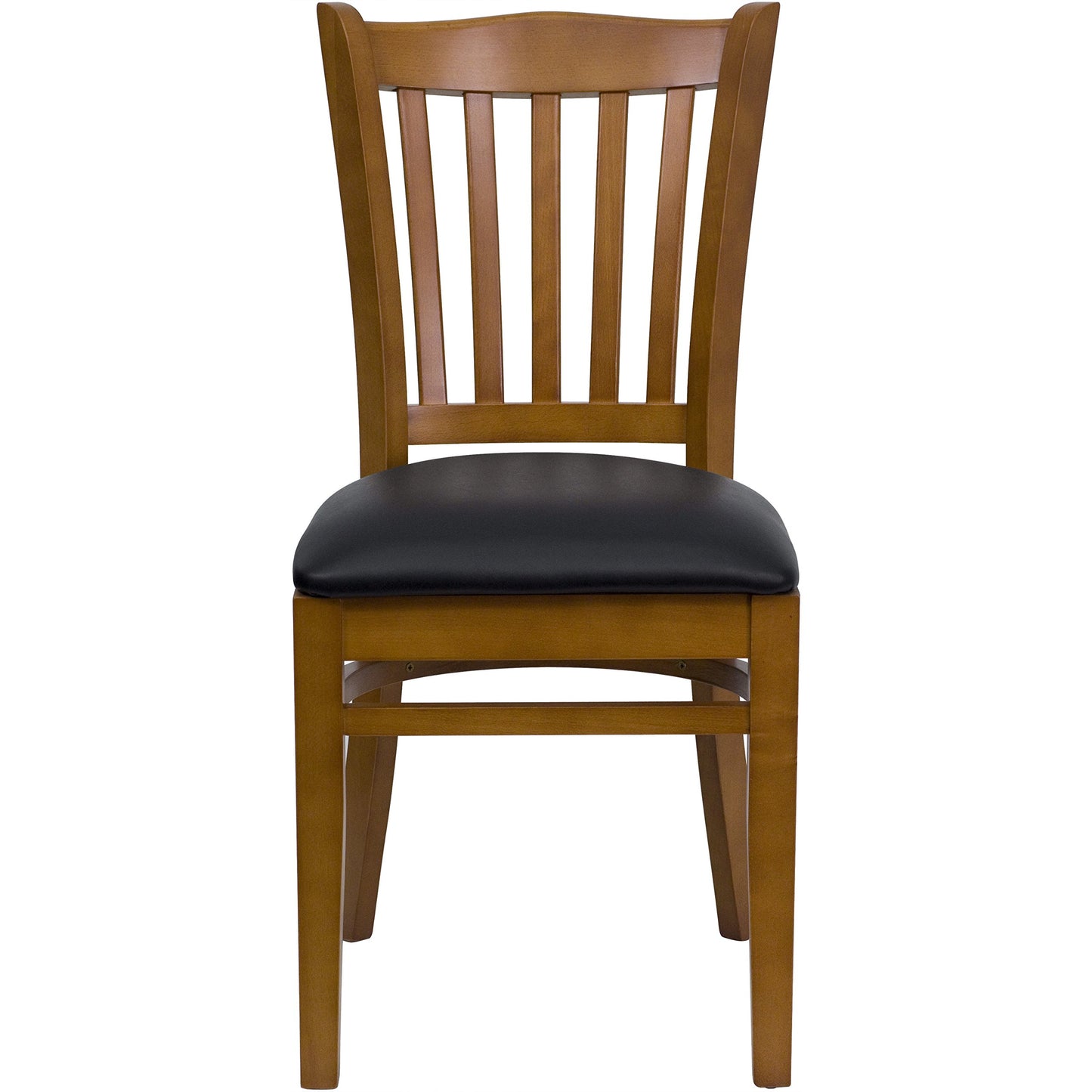 Flash Furniture HERCULES Series Vertical Slat Back Cherry Wood Restaurant Chair - Black Vinyl Seat