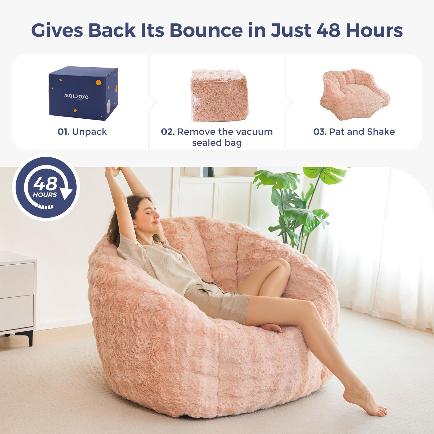 MAXYOYO Giant Bean Bag Chair for Adults, Stuffed Shell-Shaped Large Bean Bag Couch, Cozy Living Room Chair with Filler, Floor Sofa Lazy Sofa for Bedroom Living Room, Pink