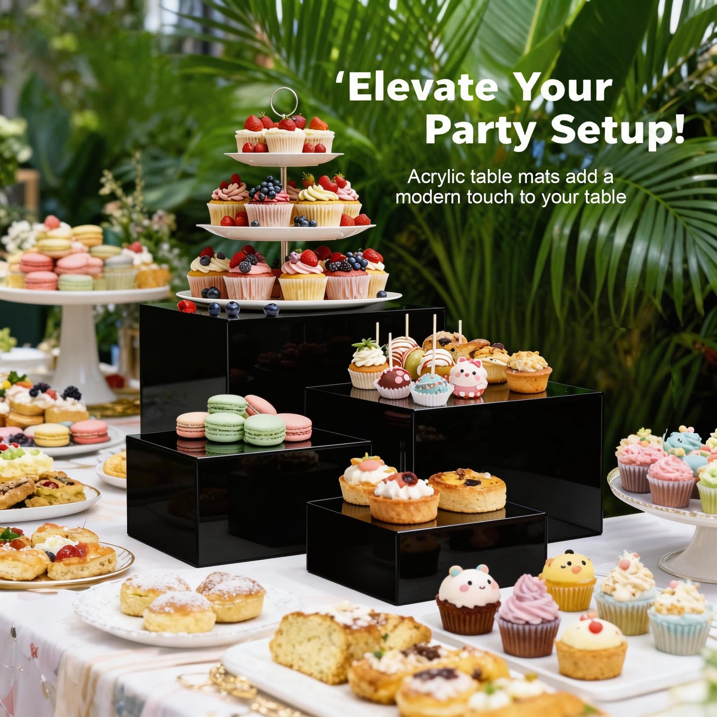 DRKSBESTO 13.8" Extra Large White Risers, Large Size Acrylic Cube Display Nesting Risers, Food risers for buffet table, Black Risers for Catering Dessert Collectibles Jewelry Figures Show