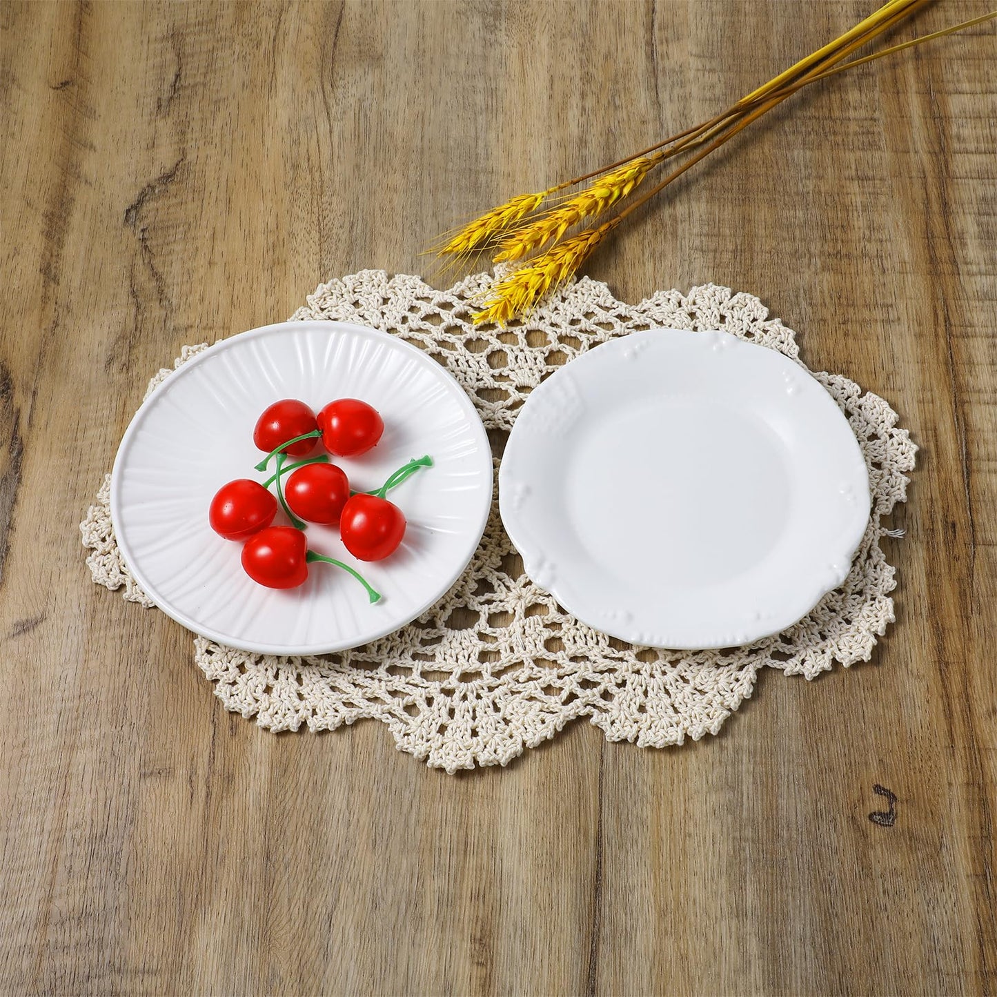 Beige Lace Doilies 2Pcs Handmade Cotton Crochet Doilies Placemats Knitted Coasters Oval Shape Doily for Furniture Table Overlay, 9.8 x 13.8 inch