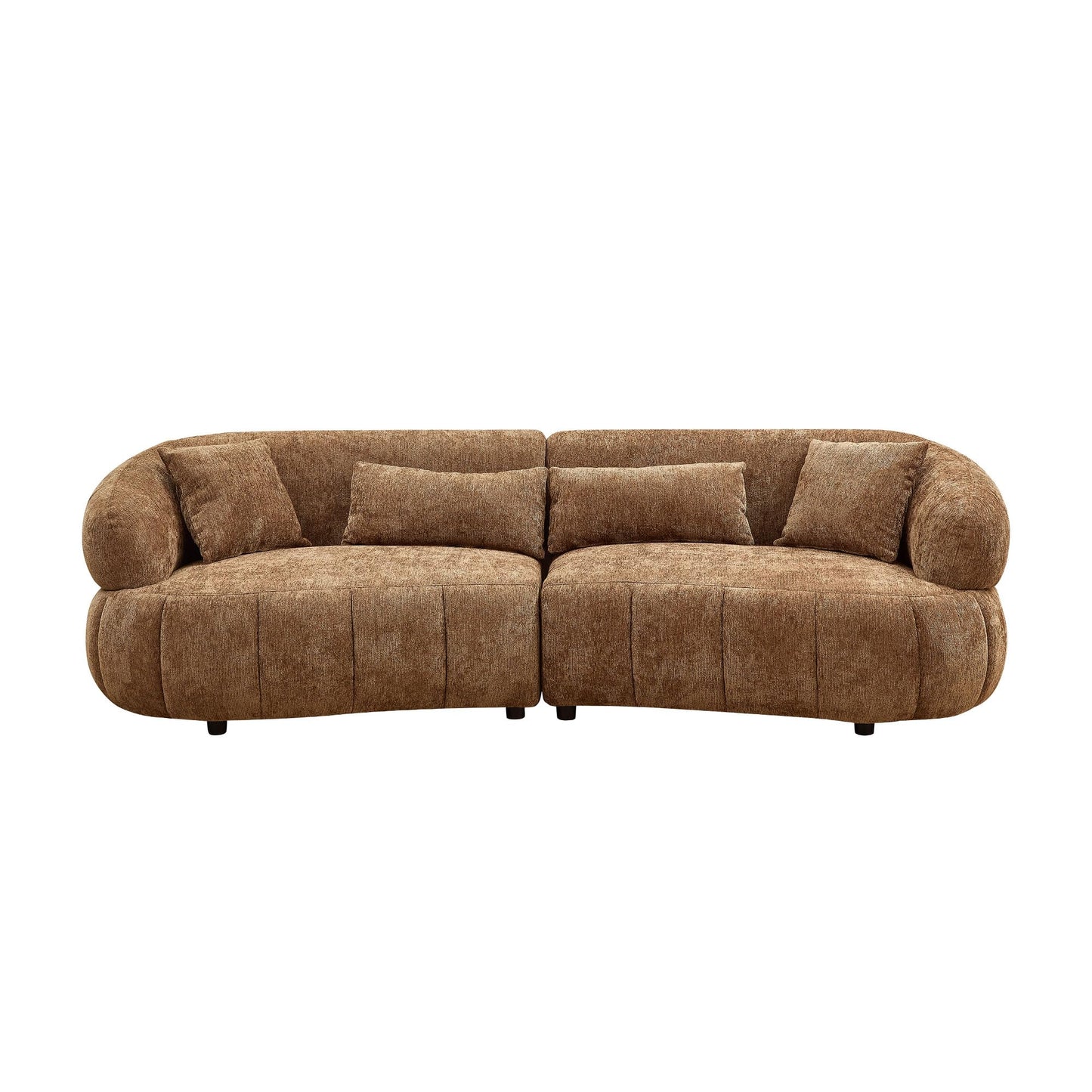 BBTJOINT Loveseat Sofa Set, Channel Tufted Brown Chenille Upholstery, Curved Bubble Design, Modern Living Room Couch