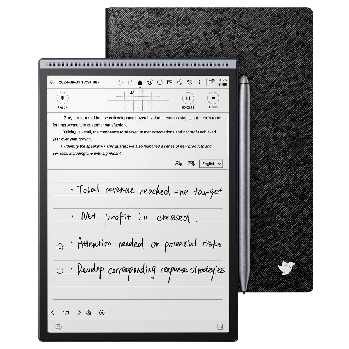 iFLYTEK AINOTE Air 2 Bundle with Black Folio Case, 8.2-inch AI Paper Tablet Writing Tablet, Digital Notebook with Pen, Voice-to-Text Transcription, Multi-Languages Chatgpt Support