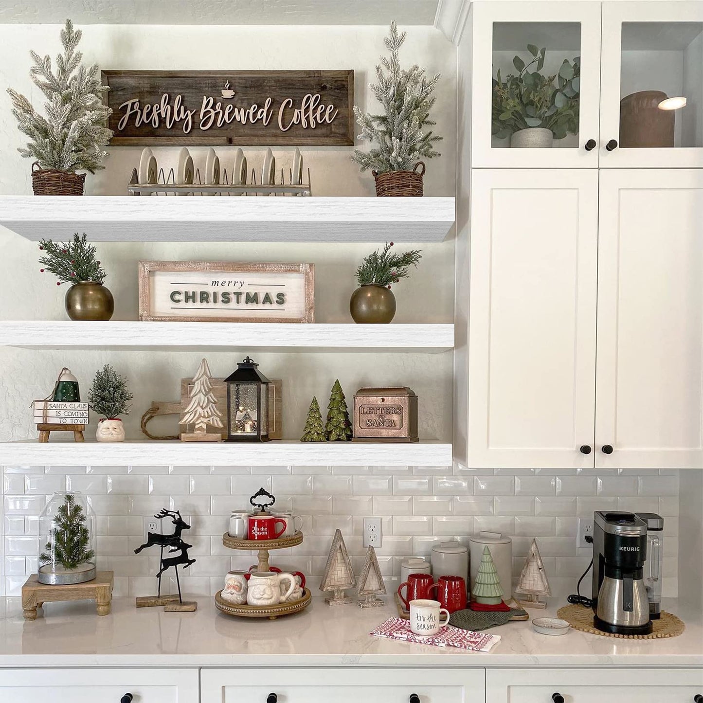 QEEIG Floating Shelves for Wall 35.4" Long - Wall Mounted Shelf Bathroom Kitchen Living Room Bedroom Farmhouse Home Decor Display Bookshelf Large 35.4 x 9.3 inch Set of 2, White (008-90W)