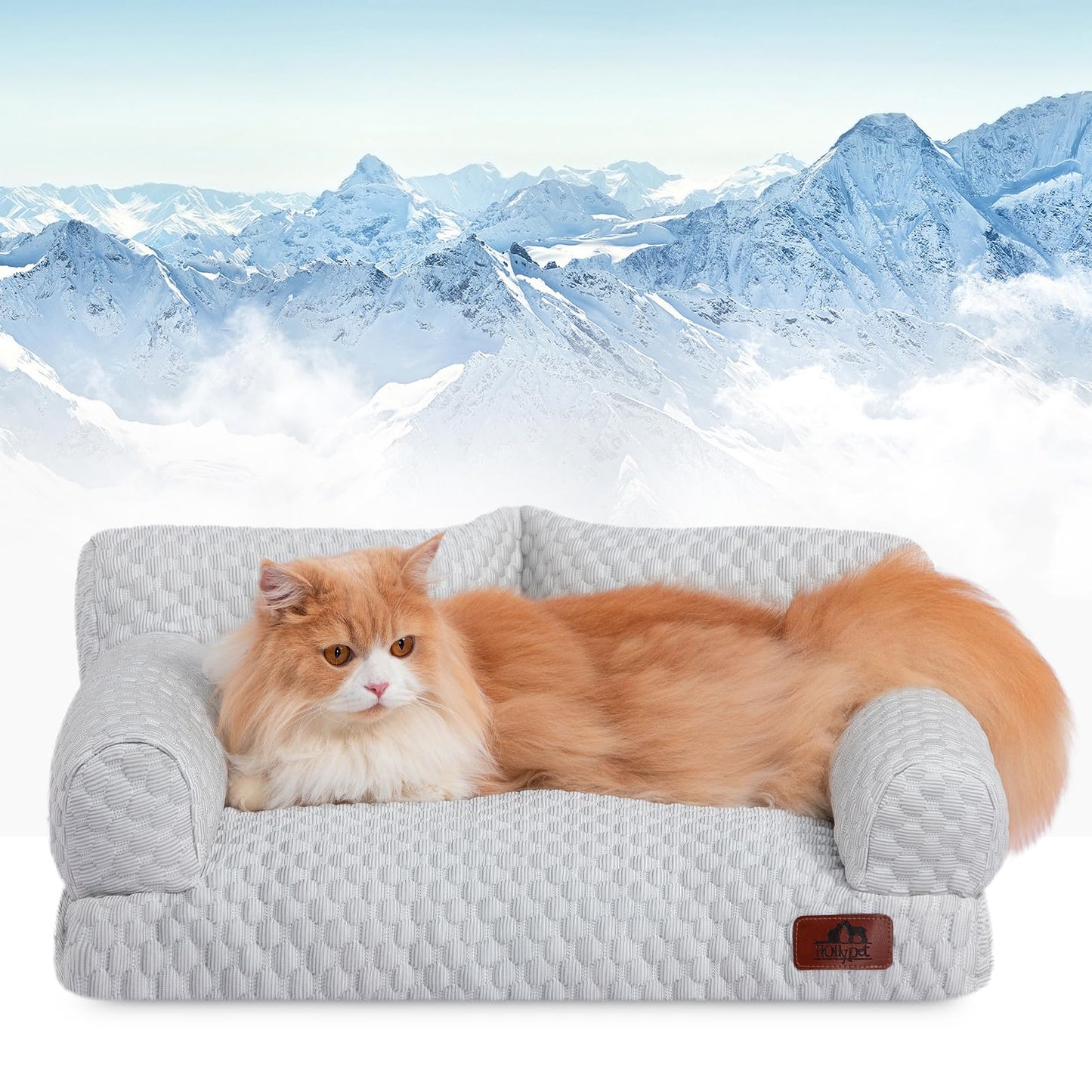 Hollypet Cooling Dog Cat Pet Couch Soft Calming Sofa Bed for Medium Small Cats and Dogs, Gray, 24"x 18"x10"