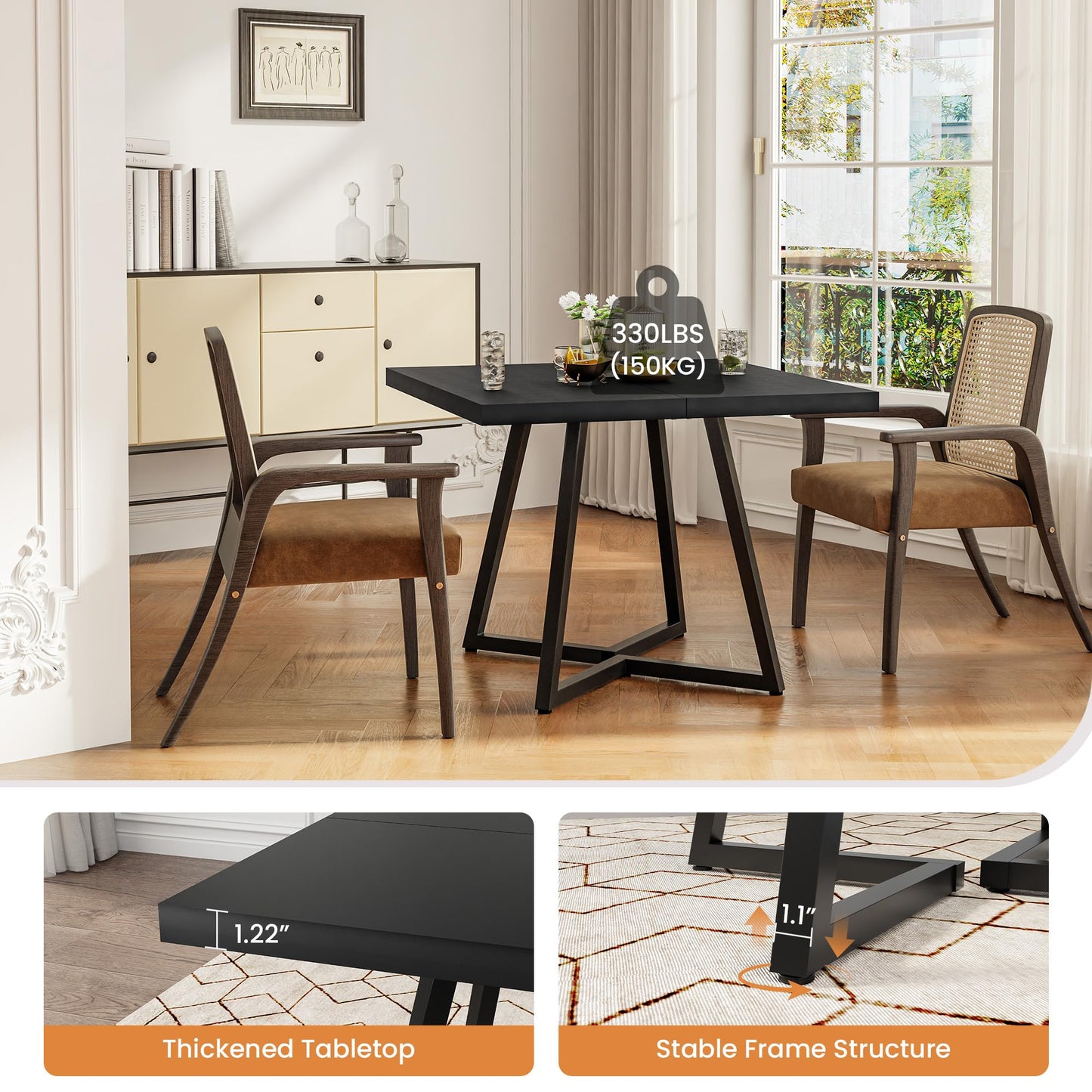 Apicizon Square Kitchen Table for 2, Small Dining Table with Metal Base, 31.5" Modern Dinner Table for Dining Room Apartment Restaurant, Black