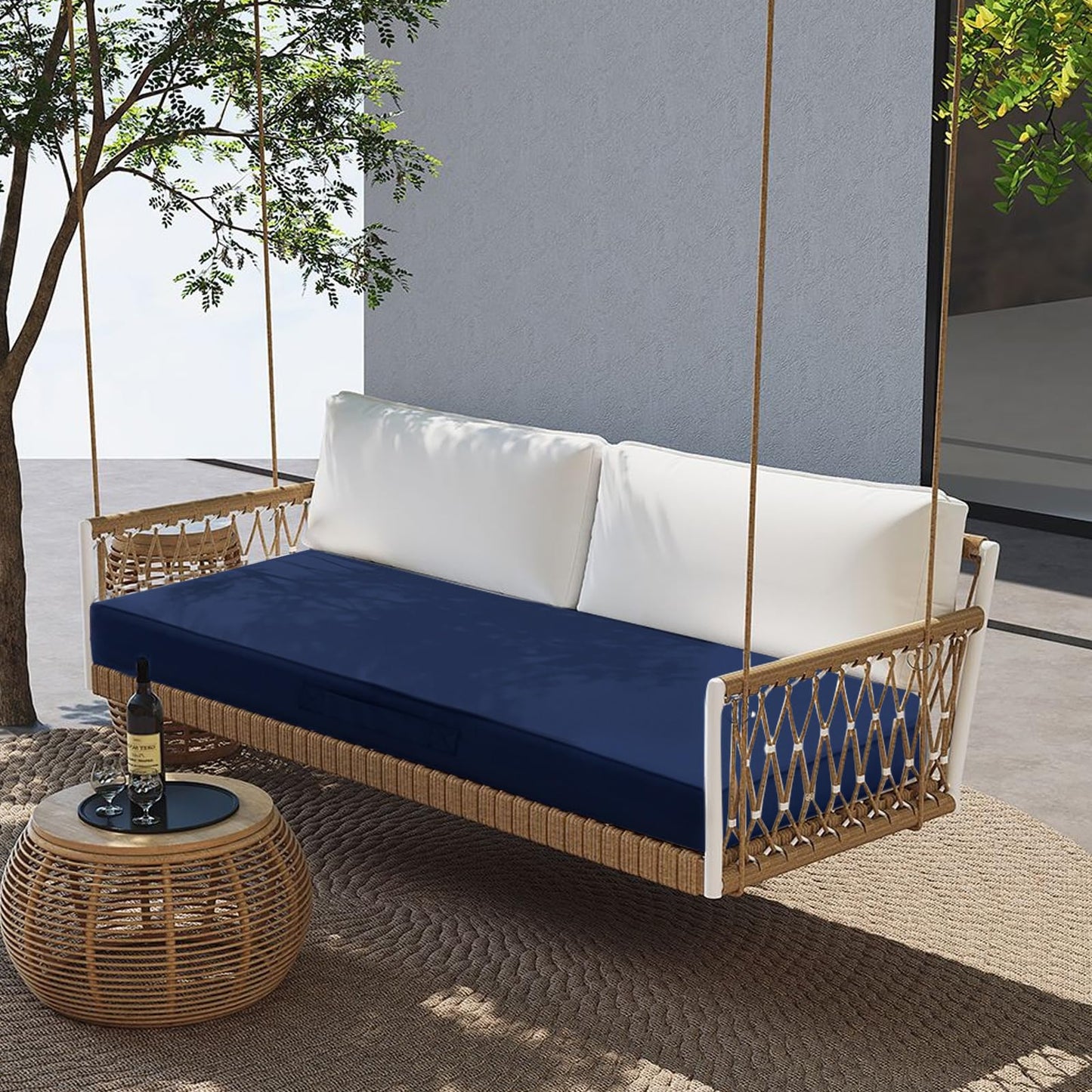 YIJIAN HOME Outdoor Bench Cushion 48x18 Inch Waterproof with Memory Foam,Patio Bench Cushions for Outdoor/Indoor Furniture Porch Swing Cushion with Handle and Adjustable Strap,Navy Bule