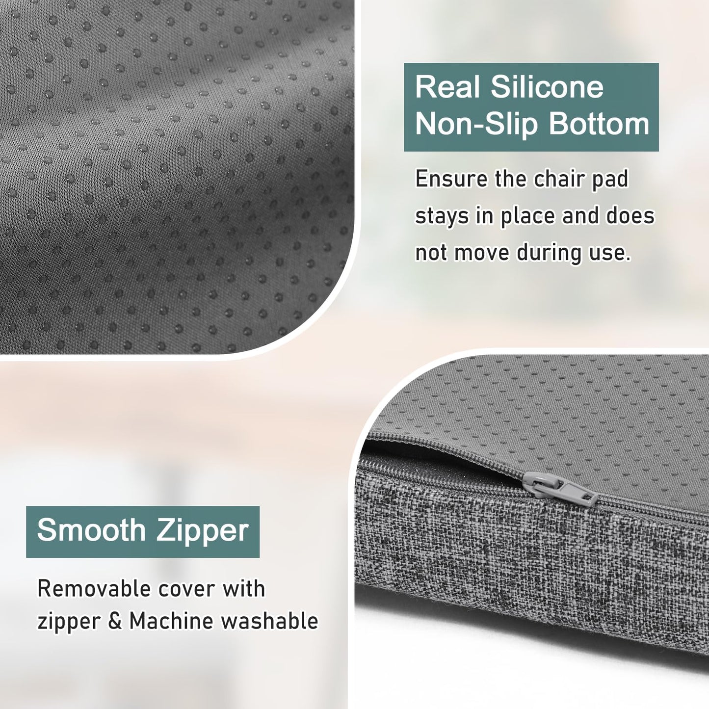baibu Set of 2 Memory Foam Rectangle Bench Stool Cushion, Dual-Layer Design Non-Slip Saddle Stool Pads Bar Stool Cushion with Machine Washable Cover - Only 2 Pads (Grey, 18x9.5x1.5in)
