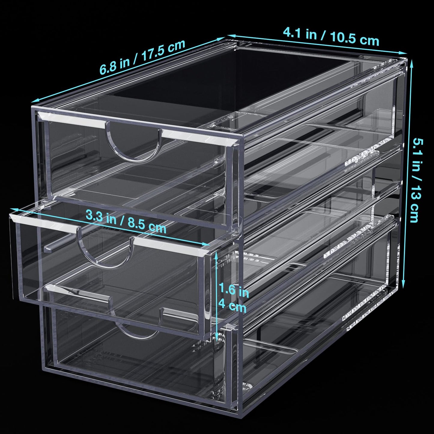 Noverlife 3 Drawers Hair Accessories Organizer, Clear Acrylic Hair Ties Desktop Craft Drawer Cabinet, Hair Claws Desk Organizer Storage Containers Box with Pull-Out Drawer for Bathroom Closet Office