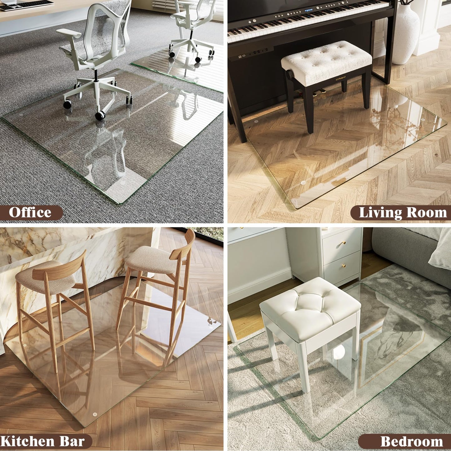 Koonmi Tempered Glass Chair Mat 30"x55" - Premium Office Chair Mat for Hardwood Floors & Low-Pile Carpet with 4 Non-Slip Pads - Thick Scratch-Resistant Surface